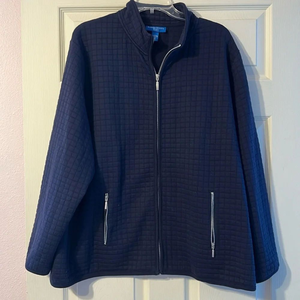 Vintage Karen Scott Plus Size Navy Long Sleeve Lightweight Jacket Vest Size 2X - Picture 1 of 5